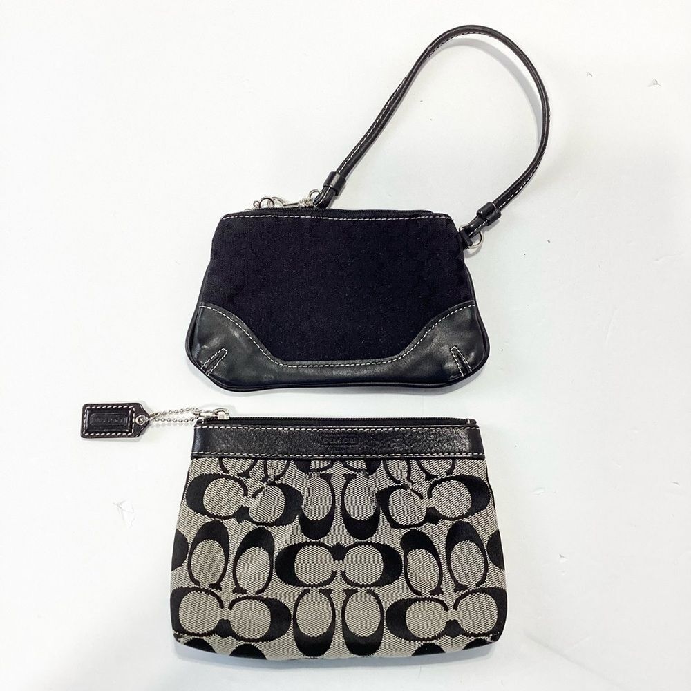 Coach Wristlet Lot of 2 Black C Logo Canvas Leather Small